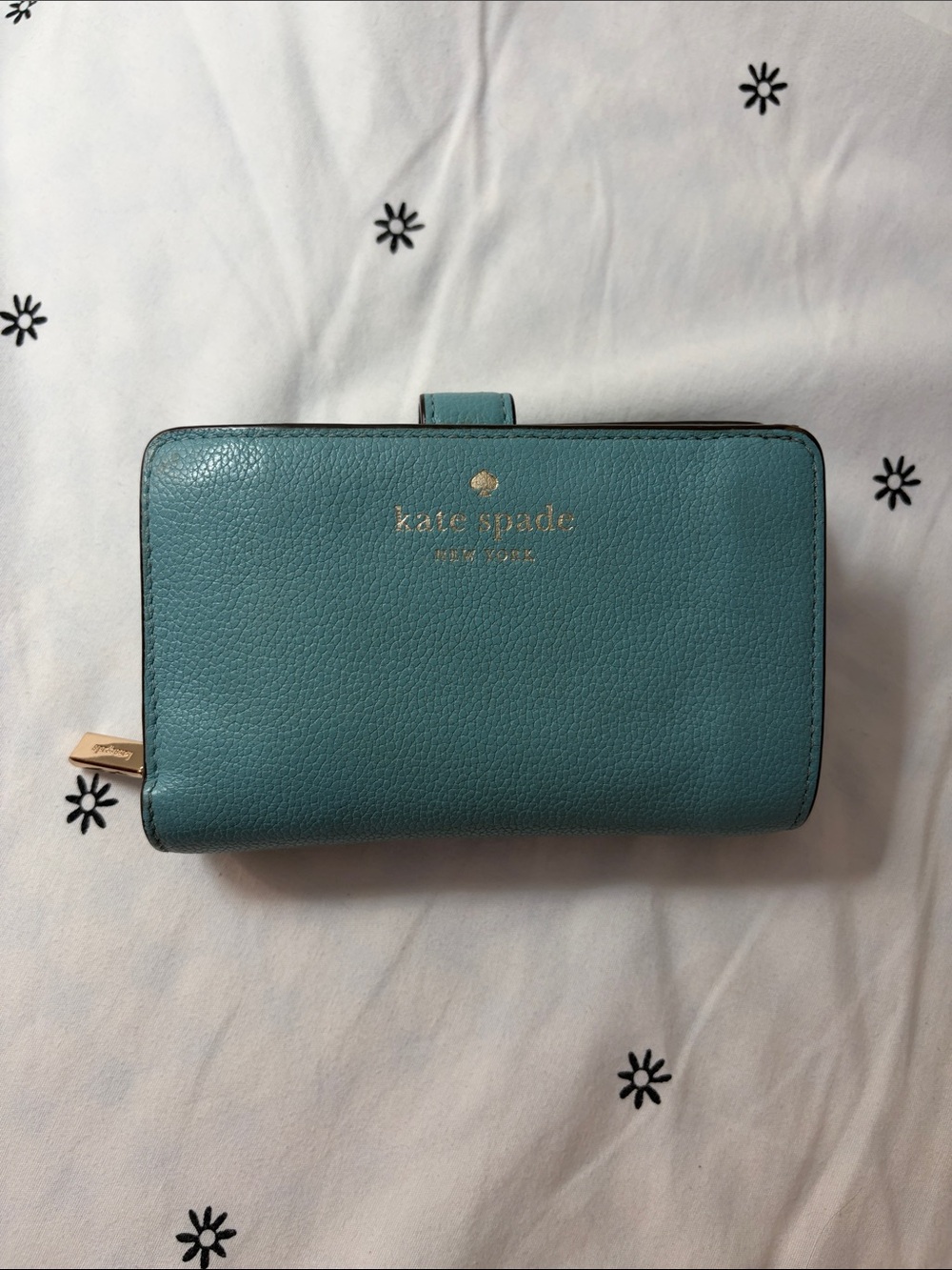 kate spade teal leather continental wallet with gold logo